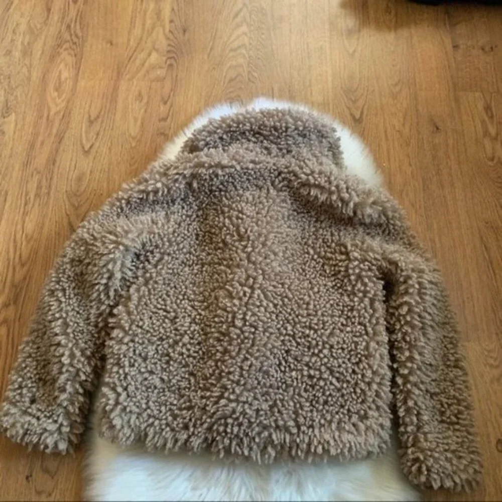 Zara Brown Teddy Bear Lined Cozy Coat Jacket Small collared
